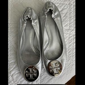 Silver Tory Burch Minnie Travel Flats (Size 7M)